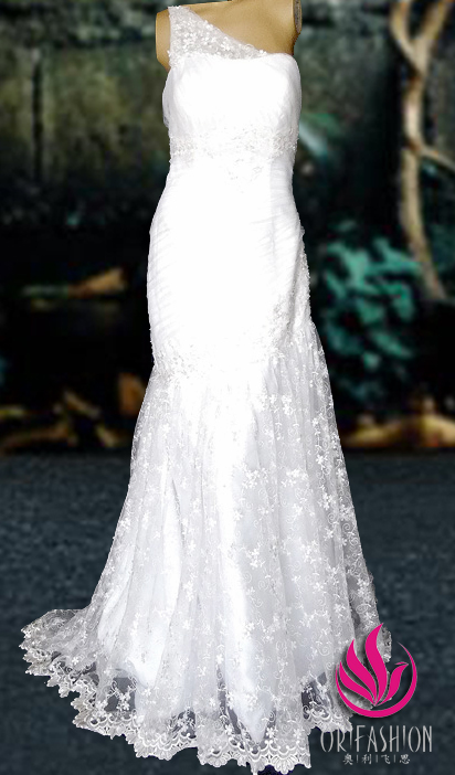 Orifashion HandmadeReal Custom Made One Shoulder Wedding Dress R